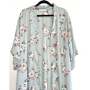 Penelope Project‎ Floral Kimono Cardigan Sage Green Size M Boho Cover Up Cottage
